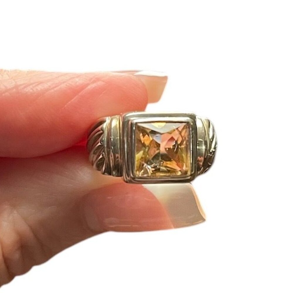 Square Faceted Lemon Citrine 925 Sterling Silver Ring Size 5.75
